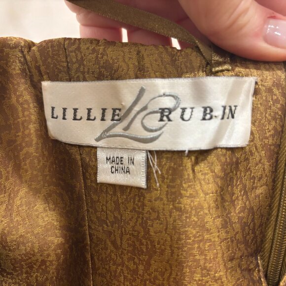 Lillie‎ Rubin Bronze Beaded Brocade Jacquard Silk Gown, Sz M - Picture 2 of 10